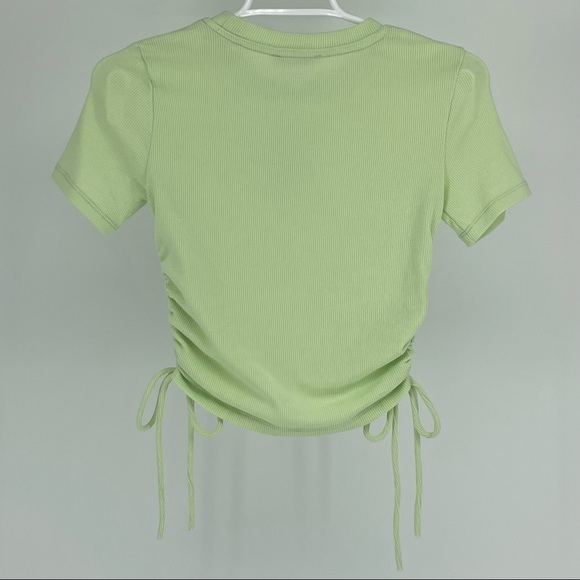 ZARA NWT RIBBED TOP WITH GATHERED DETAIL LIME MINT GREEN SMALL - Picture 6 of 12